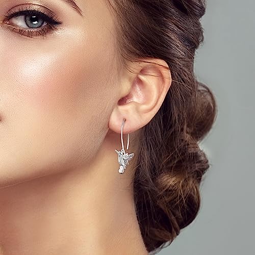 Hapour 925 Sterling Silver Hummingbird Hoop Earrings for Women, Peace Dove Bird Dangle Earrings Hypoallergenic Jewelry Memorial Hummingbirds Gifts for Her3