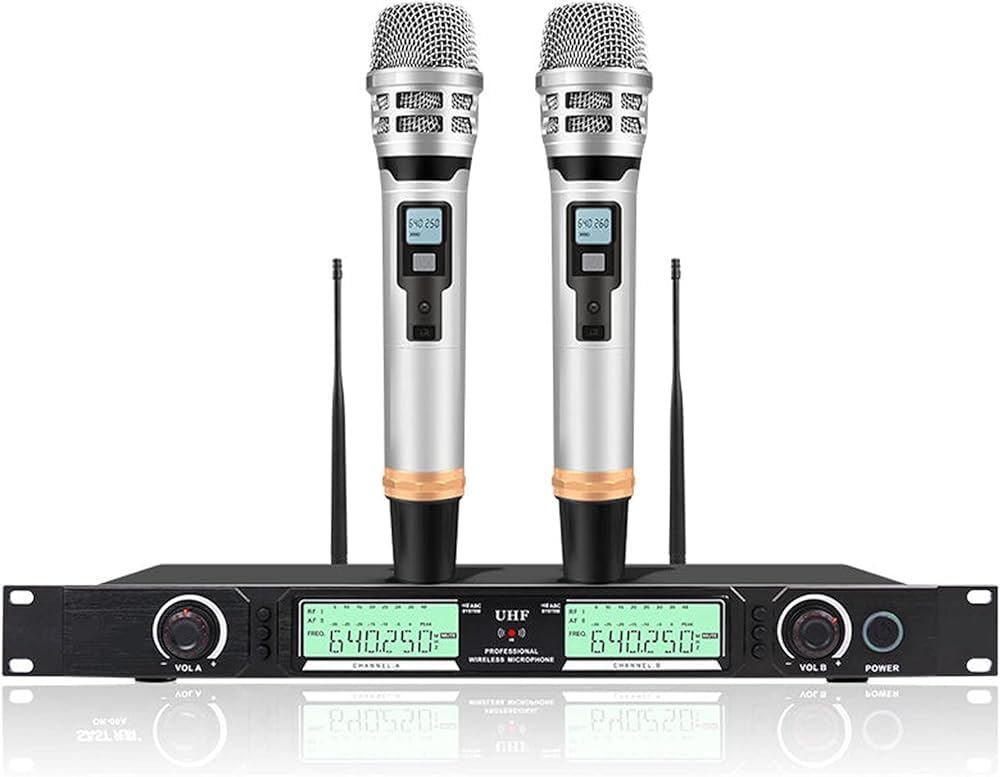 Mikrofon podwójny bezprzewodowy mikrofon do karaoke, przemówienia, spotkań, imprez, sceniczny UHF akumulatorowy bezprzewodowy system mikrofonowy z podwójną anteną i wyświetlaczem LCD mikrofon