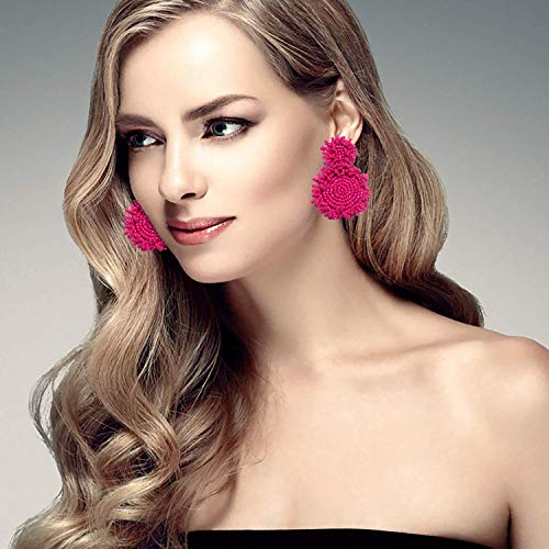 GLBCC Statement Drop Earrings for Women - Bohemian Beaded Round Dangle Earrings Idea Birthday Gifts for Mom, Wife Friend Sisters (hot pink) - Image 5