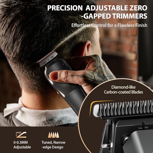 Image of SUPRENT StormGray Professional Hair Clippers for Men - Cordless Barber Clippers & Zero-gapped Trimmer Set, Haircutting Kit with High Performance Motor, Blue Titanium-Coated Blades, Charging Stands