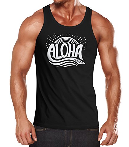 Neverless Herren Tank-Top Aloha Wellen Surfing Sommer Muskelshirt Muscle Shirt schwarz S Cover