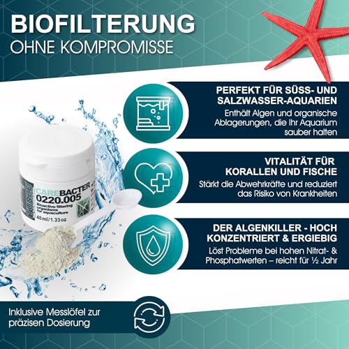 TUNZE Care Bacter 40 ml I Bioaktives Filtersubstrat mit Bakterien auf Maerl-Steinmehlsubstrat I Reinigungsprodukt zur Algenverhütung I Hochkonzentriert I Aquarienpflege für Süß- & Meerwasseraquarien – Bild 3