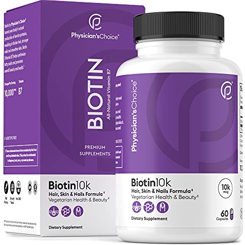 Biotin 10000mcg with Coconut Oil for Hair Growth, Natural Hair, Skin and Nails Vitamins - High Potency Biotin, Non-GMO, Gluten-Free, 60 Veggie Capsules