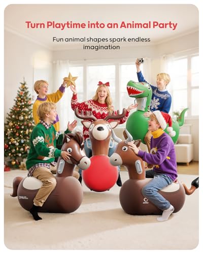 QPAU Inflatable Bouncy Dinosaur Toys 2 PCS with Hand Pump, Heavy Duty Giant Bouncy Pal, 220lbs Load Capacity, Ride On Bouncy Animal Hopper Toy, Indoor Outdoor Bouncers for Kids Girls Boys Ages 5+ - Image 7