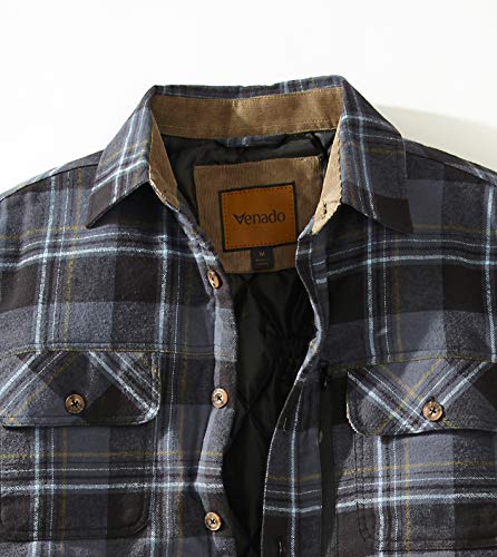 Venado Men's Plaid Shirt Jacket -Long Sleeved Quilt Lined Brushed Flannel Rugged Shirt3