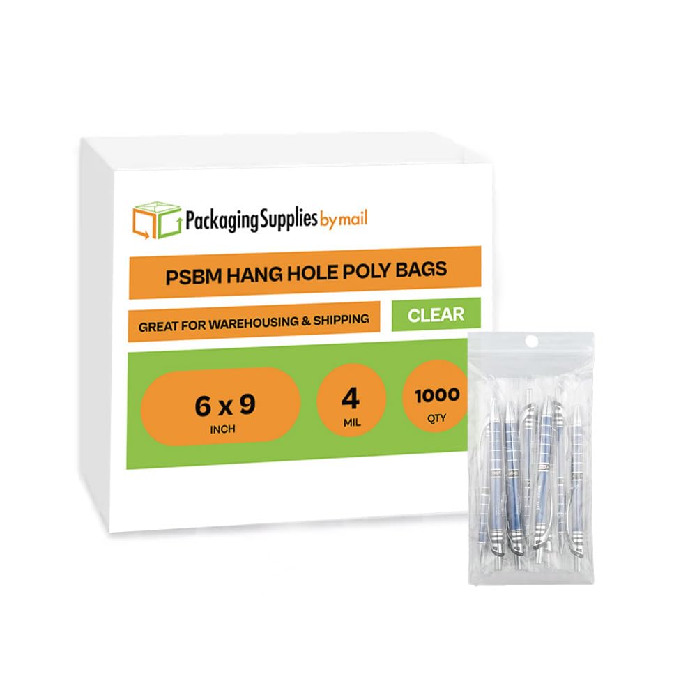 Clear Hang Hole Poly Bag, Reclosable Plastic Bags, 6 x 9 Inch, 4 Mil, 1000 Pack