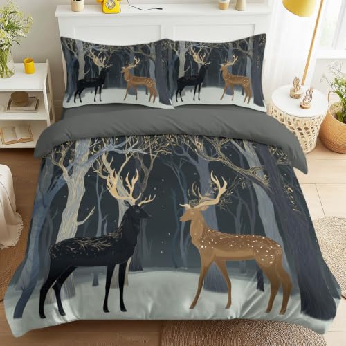 Parure de lit 4 pièces microfibre anti-plis housse de couette cerf - 3