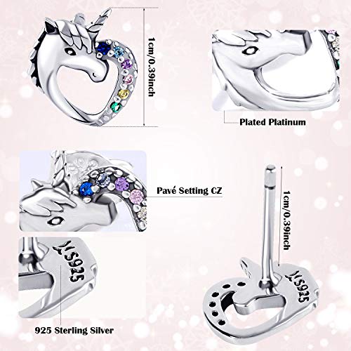 2 Pairs Tiny Stud Earrings For Girls Hypoallergenic S925 Sterling Silver Stud Earrings For Kids Unicorn Love Heart Rainbow Tiny Cz Earrings Set Valentine's Day Jewelry Gifts For Women Friends Sisters #TOP4