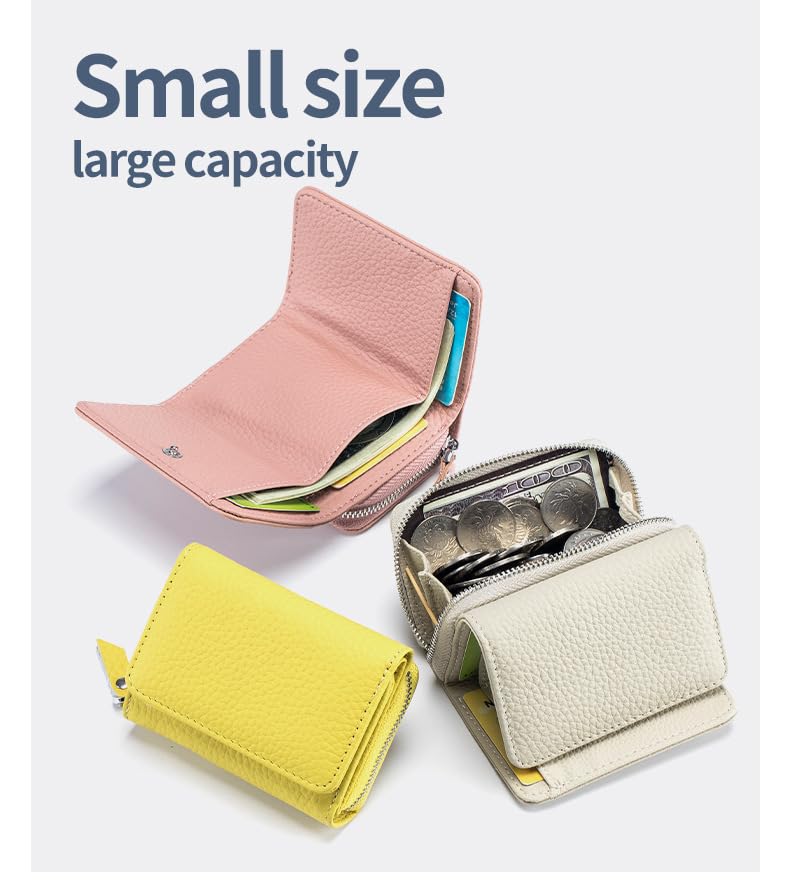 Women's Short Leather Three-Fold Mini RFID Wallet With Large Capacity And Multifunctional Change Bag Storage Bag3