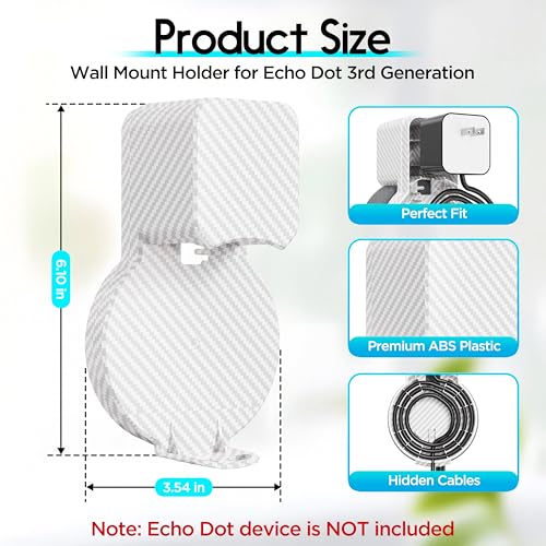 Image of Wall Mount Holder for Echo Dot 3rd Generation, Space Saving Accessories Smart Home Speakers, Clever Echo Dot 3rd Gen Accessories with Built-in Cable Management without Messy Wires - Carbon Fiber White