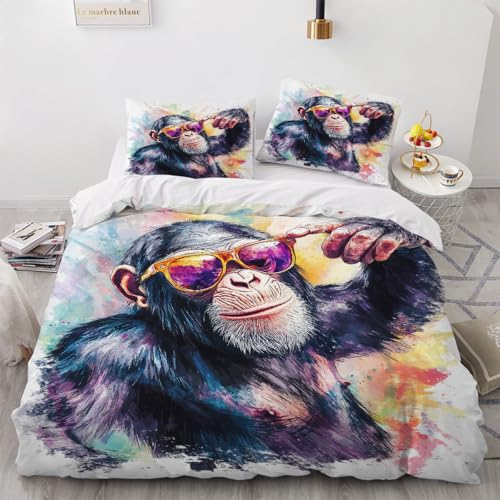 Mono Orangután Funda Nordica Cama 90/105 Juvenil,Fundas para Edredón 135X200 con Cremallera,con Funda De Almohada,3D Microfibra Juego De Ropa De Cama para Niños,A20