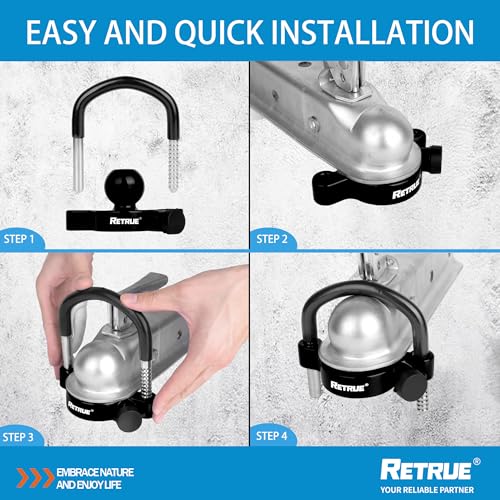 Image of RETRUE Universal Trailer Ball Lock Hitch Coupler Locks Fits 1-7 /8 Inch, 2 Inch, 2-5 /16 Inch Couplers Adjustable Security with Weatherproof Cover and Cap, Black