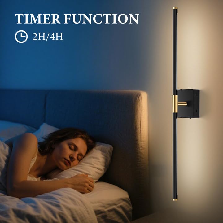 Image of SAIMAND Wireless Sconces Set of 2 Battery Operated,8000mAh USB Rechargeable Wall Light with Remote Control,3000K-6000K LED Dimmable Wall Lamp for Living Room, Hallway, Bedroom (Black+Gold)