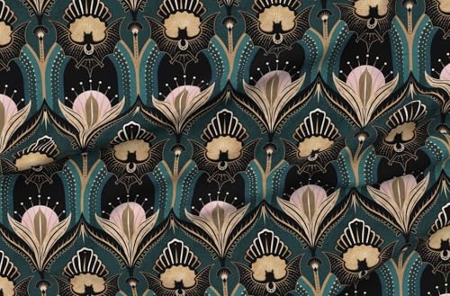 Spoonflower Fabric - Bats and Flowers 1920S Maximalist Gothic Elegant Glamorous 20S Vintage Printed on Cotton Lawn Fabric by The Yard -