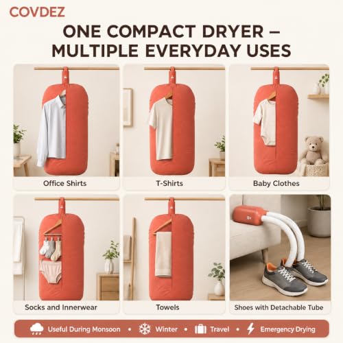 Image of Portable Clothes Dryer 400W UV Sterilization Quick Drying Machine Foldable Compact Electric Garment Hot Air Laundry Bag Detachable Tube Timer Home Hostel Travel Monsoon Shoes Socks Baby Towels
