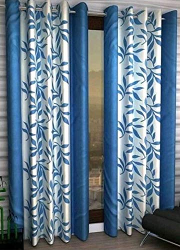 Image of Woah Polyester Floral Door Curtain Door Window Curtain Premium Polyester Weaved Parda Modern Parde for Living Room Bedroom Home Office Screens Eyelet Ring 9-feet (Blue D-2)