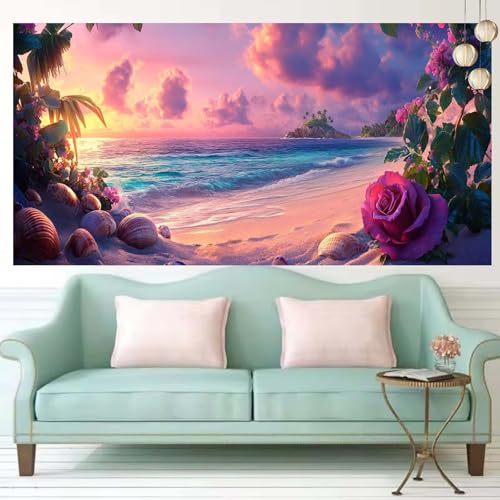 Broderie Diamant Rose de Plage pour Décorer le Salon - Kit Peinture Diamant 60x120cm