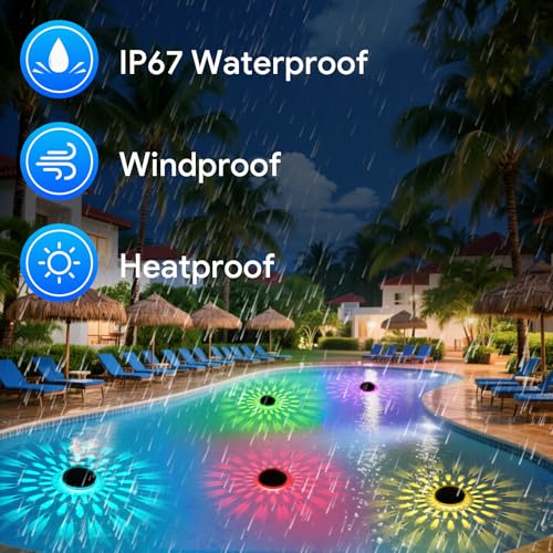 Energetic Solar Floating Pool Lights, IP67 Waterproof LED Pool Lights with Remote Control, RGBW Color Changing Decor Lighting for Pond, Bathtub, Dusk to Dawn, Dimmable, Timer, 5 Pack by E ENERGETIC LIGHTING - Image 4