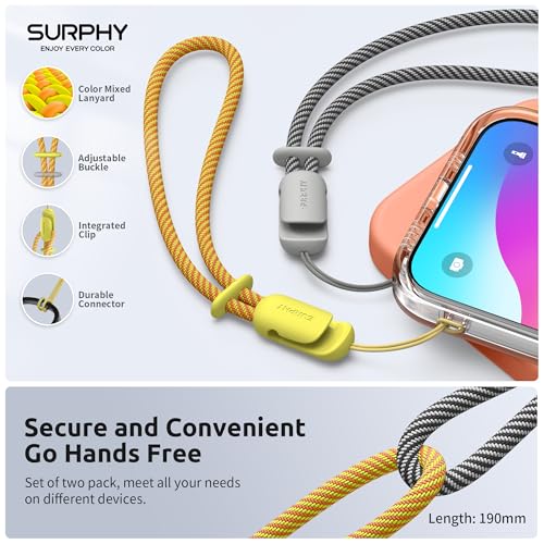 Image of SURPHY 2 Pack Phone Lanyard, Phone Wrist Strap for Case, Camera Wrist Strap | Ultra-Light 2-Color Braided Phone Strap, Cellphone Charm Strap, Anti-Lost Wrist Lanyard for Women and Men, Yellow Gray