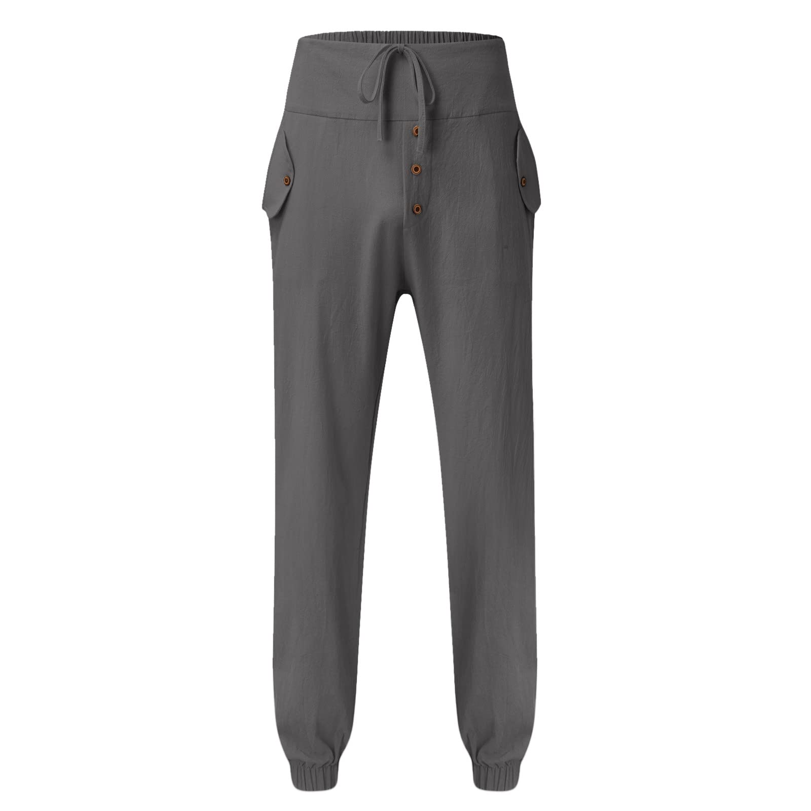 Generico Pantaloni Sportivi Cargo da Uomo Pantaloni di Lino da Uomo con Bottone a Pressione Casual Elasticizzati a Righe La vestibilità Slim con Stampa Quri Casual Spiaggia Leggeri Estivi