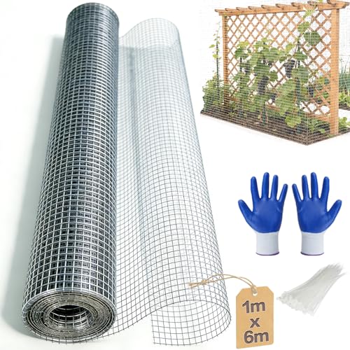 Ruyry Drahtgitter Feinmaschig 100 cm x 6 m Wühlmausgitter für Hochbeet Maschendraht Rolle Volierendraht Verzinkt Kaninchendraht Hasendraht Maschenweite 6 mm Drahtgeflecht für Garten Füllen Lücken