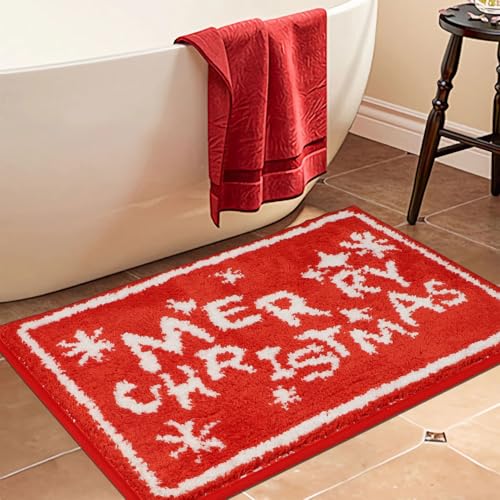 Baoqifong Weihnachts Badematte 80x50cm | Weihnachtsmann Design Waschbar & Rutschfest