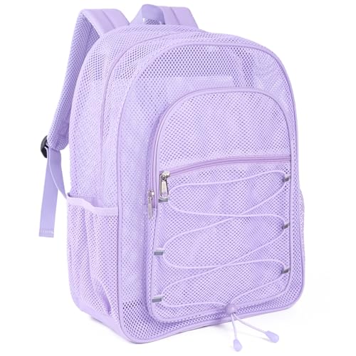 Image of COVAX Mesh Backpack for School Heavy Duty Semi-Transparent Bookbags for Beach, Swimming, Sports, Work, Travel (Light Purple)