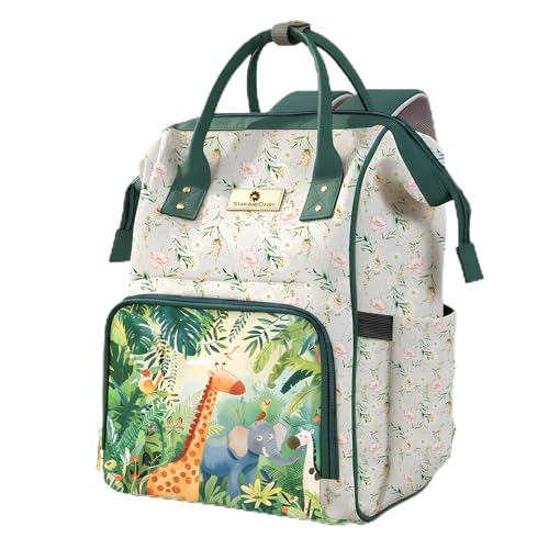 Image of StarAndDaisy Baby Bag for Mother Travel /Diaper Bag with Insulated Baby Bottle Pocket /Diaper Bag for Mothers for Travel with Multi Compartments & pockets, Waterproof Diaper Bags for Mom -White-Green