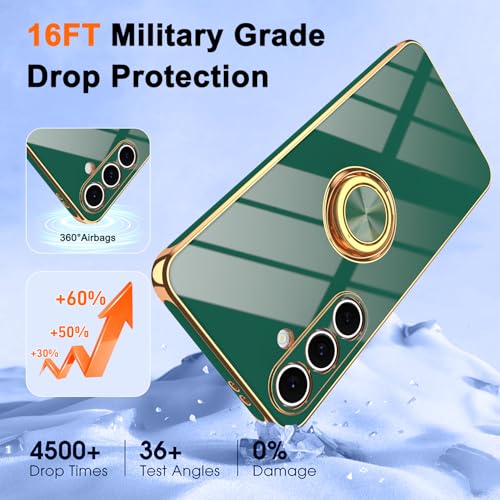 Gritup for Galaxy S24 FE Phone Case | 2Pcs Screen Protector | 360° Rotation Ring Holder Magnetic Kickstand, Plating Gold Edge Soft TPU Shockproof Protective Cover for Samsung S24 FE, Green - image 6