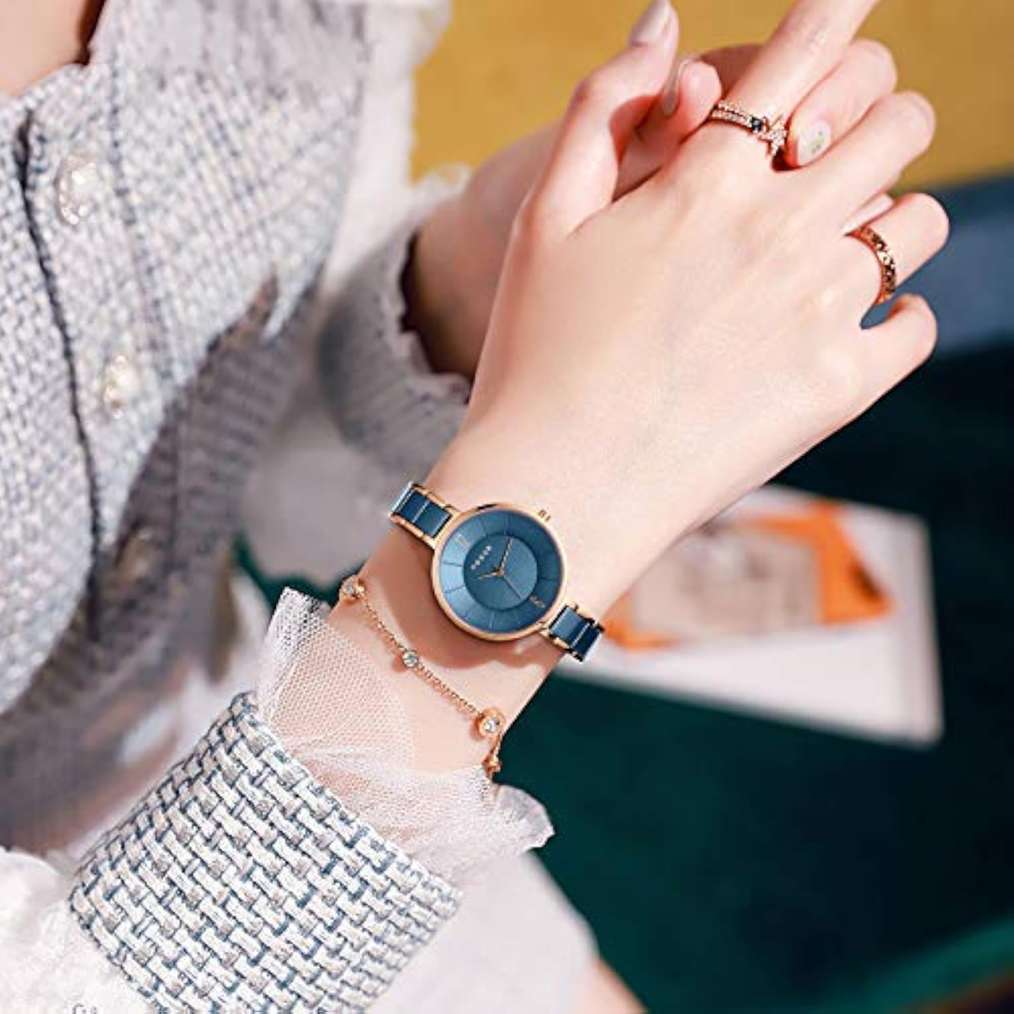 Women's Rose Gold Ceramic Strap Watch, Elegant Gift