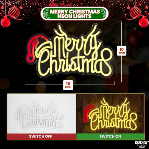 Image of KatchOn, Large Merry Christmas Neon Signs - 16x10 Inch | Window Christmas Decorations Indoor | Xmas Party Decorations, Holiday Decor | Santa Hat Sign USB Powered LED Lights