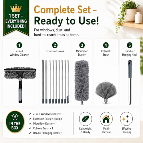 Image of Cobweb Duster with Extension Pole,Window Squeegee, 3-in-1 Kit