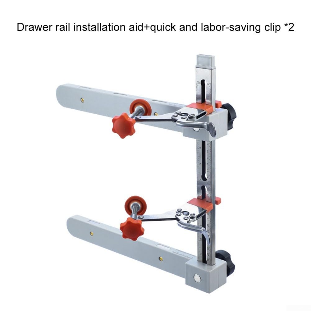 Abrazadera deslizante ajustable para cajón con grabados de doble escala y brazo de apoyo para un ajuste seguro del gabinete de cocina con construcción de metal y plástico (juego de 1 pieza)