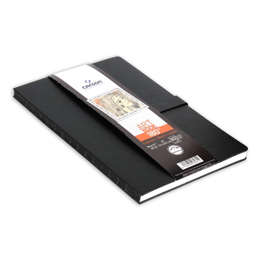 CANSON 180° Art Book, 96gsm A4 Light Grain Paper, Hard Cover, 80 Natural White Sheets, For Professional Artists & Illustrators