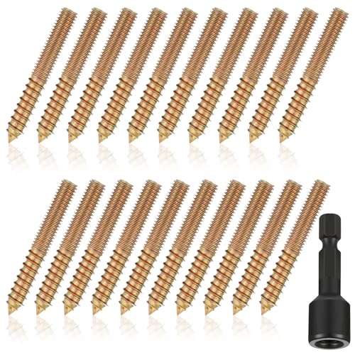 Image of Hicarer 50 Pack 1 /4-20 x 2 Inch Hanger Bolts Double Headed Bolts with Driver Self Tapping Screw Threaded Rod Screws for Furniture Double Headed for Wood Furniture Joint (Gold)