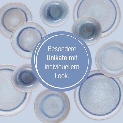 BUTLERS Geschirrset 6 Personen HILDA 24-tlg. Steingut Geschirr blau Tafelservice Landhaus | Speiseteller Frühstücksteller 6er Set, Schüssel Set, Pastateller | Mikrowellen- & spülmaschinenfest