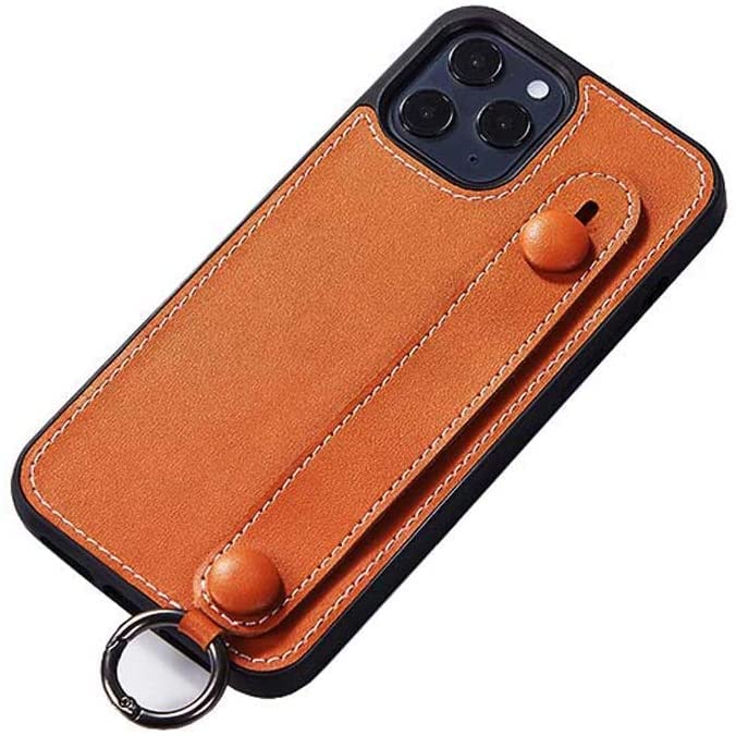 Protection iPhone 12 en cuir orange avec lanière antichoc