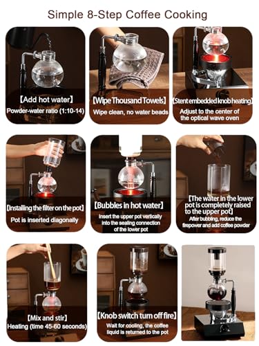 Vituord Siphon-kaffeemaschine, Mit Halogenlampe Heizung, Vakuum-kaffeemaschine, Kaffeebrühkanne, Temperatureinstellung, Büro Kaffeemaschine, 2 Personen Kapazität
