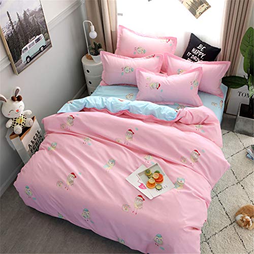 Parure de lit 4 pièces microfibre oiseau rose housse de couette - 8