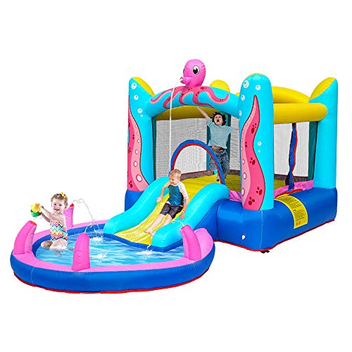 JOYMOR Bounce House Inflatable Jumping Castle Splash Pool, Water Slide Bouncer Indoor/Outdoor Playhouse