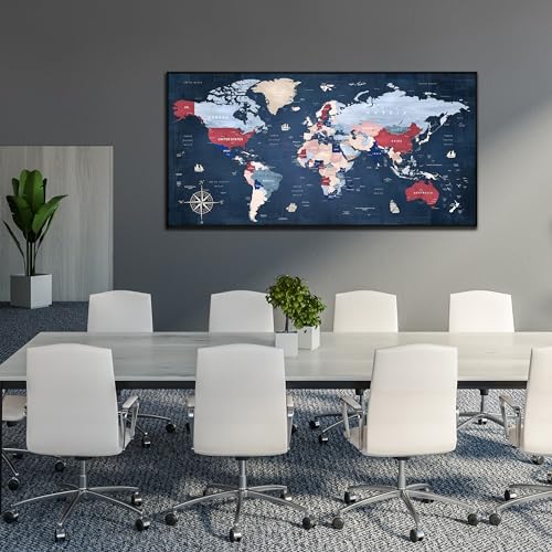 ZHAOSHOP World Map Wall Art for Living Room - Blue Wall Decor for Office - Large Framed Canvas Wall Art Ready to Hang Size 29" x 59" by ZHAOSHOP - Image 5