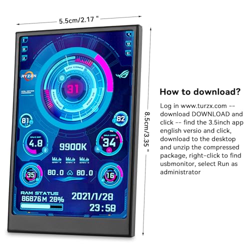 Image of 3.5 Inch IPS USB Mini Screen No Installation AIDA64 Pc Case Screen Computer Temp Monitor PC Temperature Display with Stand, USB Cable, Manual