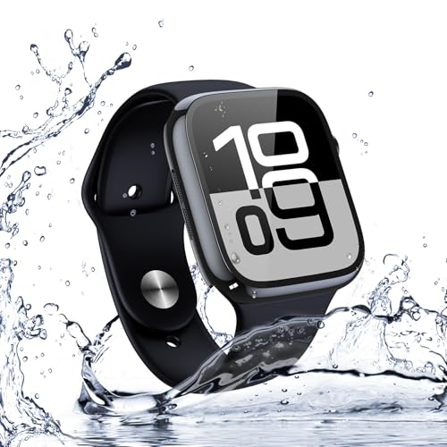 Image of Misxi [2 Pack] Waterproof Hard Case with Tempered Glass Compatible with Apple Watch Series 11 (2025) Series 10 46mm, Overall Protective Cover for iWatch Screen Protector, 1 Jet Black + 1 Transparent