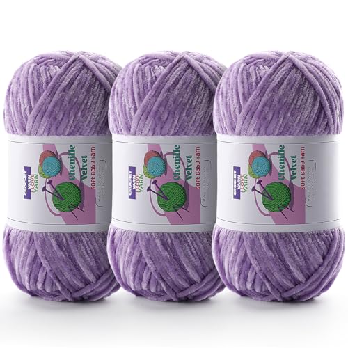Image of 3 Skeins Soft Fluffy Velvet Yarn, Chenille Chunky Yarn for Hand Knitting and Crocheting DIY Craft, Amigurumi Crochet Yarns(3x196.8yds, 3x3.5oz) (Mauve)