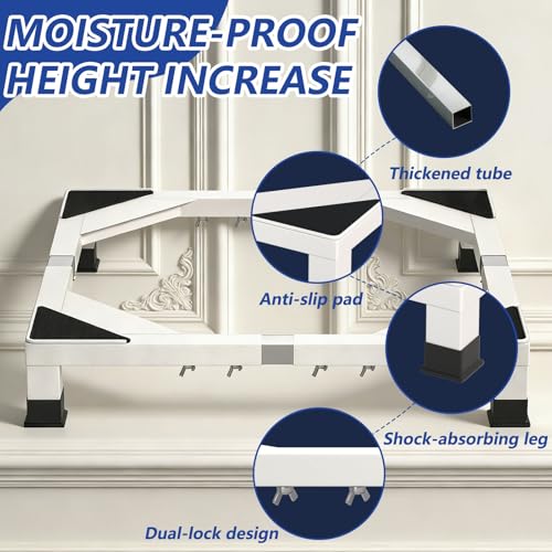 Image of Heavy Duty Stainless Steel Laundry Pedestal - 6 inch Height Universal Washer & Dryer Stand for Front Load Machines, Ice Maker, Samsung /LG - Durable Appliance Base with Non-Slip Feet