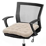 BUYUE Good Support Office Chair Cushion Padded, Soft Velvet Comfortable Non-Slip Seat Cushion for Computer Desk Kitchen Chair (1 Count, Beige)