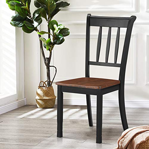 Giantex Solid Wood Dining Chairs Set Of 2, Farmhouse Armless Kitchen Chair With Rake Back, Wooden Whitesburg Dining Room Chairs, Black #TOP3