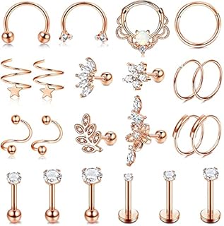 LOLIAS 21Pcs 16G Cartilage Earrings Stud Hoop for Women Men Stainless Steel CZ Labret Helix Piercing Tragus Stud Earrings Forward Conch Piercing Jewelry Set