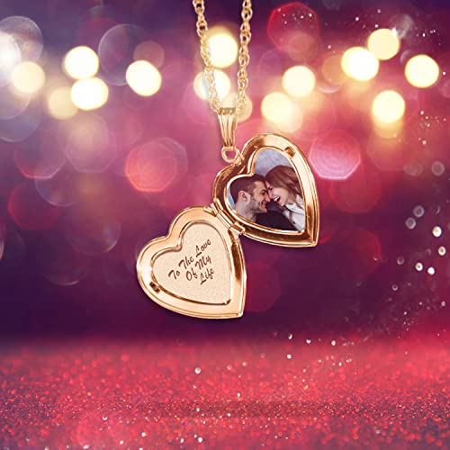 Picturesongold Personalized 14K Solid Yellow Gold / 14K Yellow Gold Filled "Always In My Heart" Engraved Heart Custom Photo Locket Necklace - (3/4 X 3/4 Inch) (14K Yellow Gold Filled, Locket + Engraving) #TOP6
