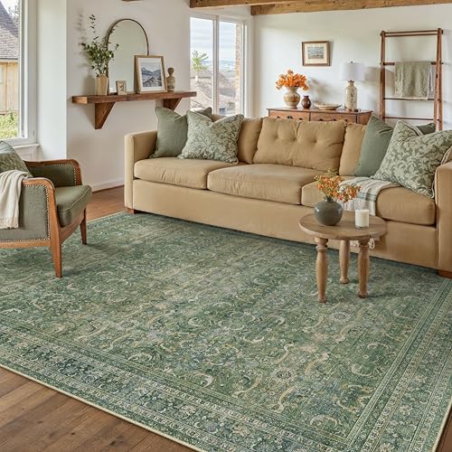 Grün Teppich Wohnzimmer 160x230cm Waschbarer Vintage Tepich for Living Room kurzflor rutschfest Weich Boho Retro Carpet für Küchen Schlafzimmer Esszimmer Bedroom Phuket | Grün 160 x 230 cm (